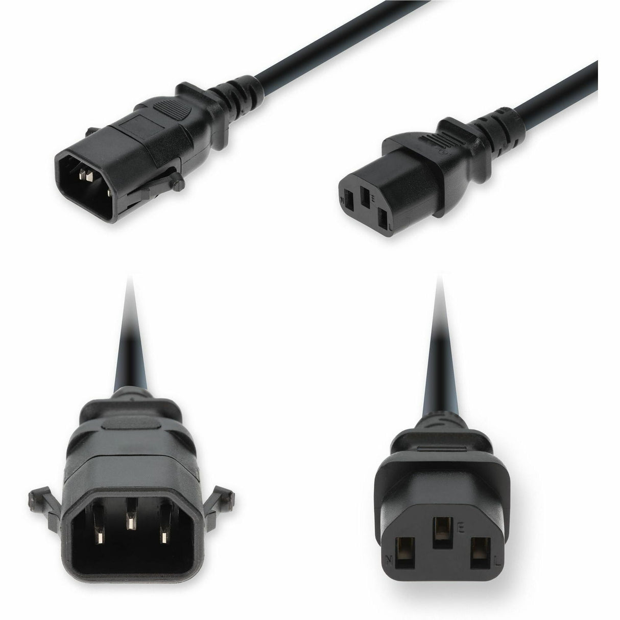 AddOn 8ft C14 Male to C13 Female P-Lock Compatible Standard Commercial 18 AWG 250V at 10A PVC SJT (Service Junior Thermoplastic) Black Power Cable