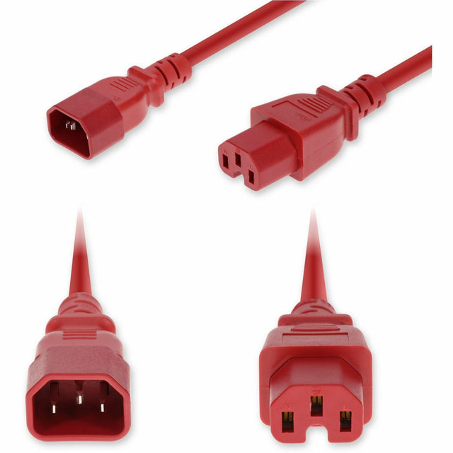 AddOn 8ft C14 Male to C15 Female High-Temperature 14 AWG 250V at 15A PVC SJT (Service Junior Thermoplastic) Red Power Cable