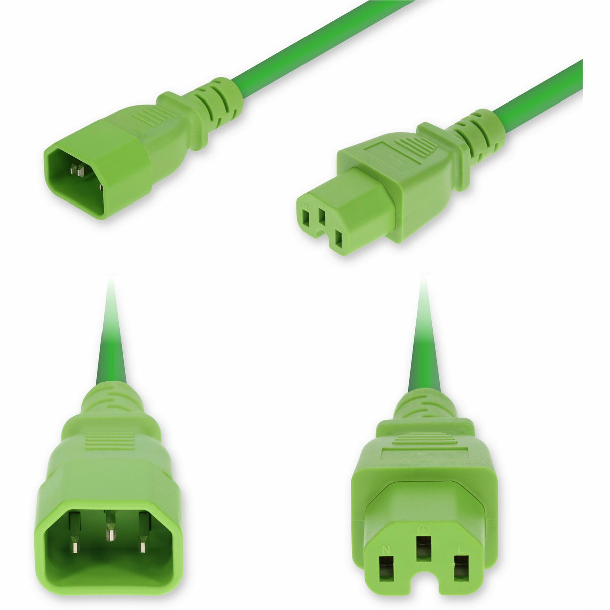 AddOn 6ft C14 Male to C15 Female High-Temperature 14 AWG 250V at 15A PVC SJT (Service Junior Thermoplastic) Green Power Cable