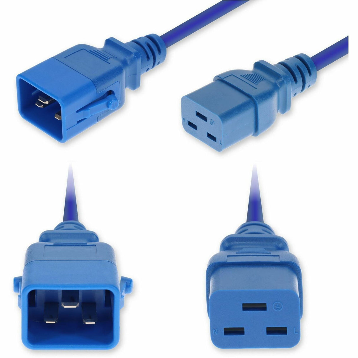 AddOn 6ft C20 Male to C19 Female P-Lock Compatible Industrial Grade 12 AWG 250V at 20A PVC SJT (Service Junior Thermoplastic) Blue Power Cable