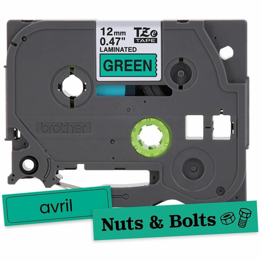 Brother Genuine P-touch TZe731 BK on GRN Label Tape, Laminated, 12mmX8m