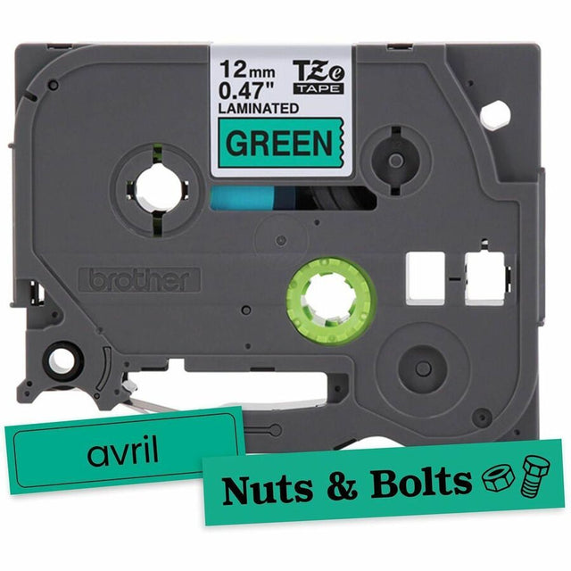 Brother Genuine P-touch TZe731 BK on GRN Label Tape, Laminated, 12mmX8m