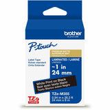Brother Genuine P-touch TZeM355 WHT on BK Label Tape, Premium Matte Laminated, 24mmX8m