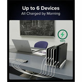 Plugable 6 Port USB C Charging Station, Up to 100W Charger for Multiple Devices with Priority Charging