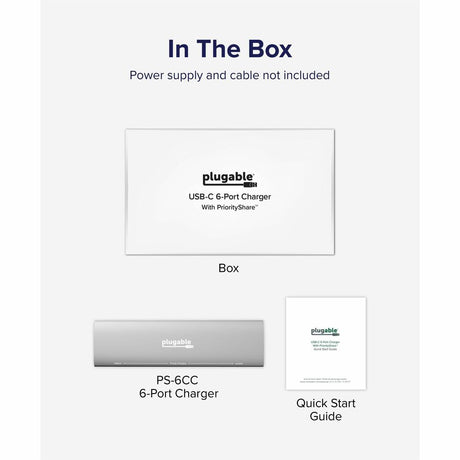 Plugable 6 Port USB C Charging Station, Up to 100W Charger for Multiple Devices with Priority Charging