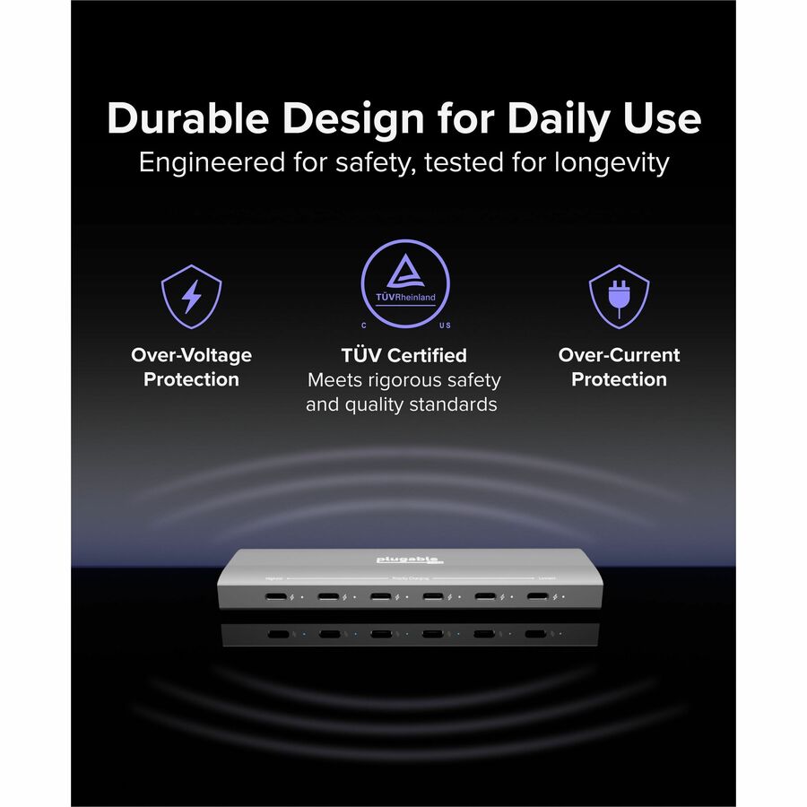 Plugable 6 Port USB C Charging Station, Up to 100W Charger for Multiple Devices with Priority Charging