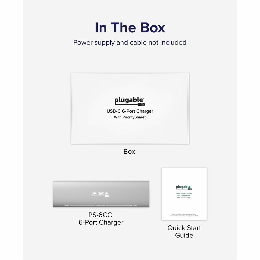 Plugable 6 Port USB C Charging Station, Up to 100W Charger for Multiple Devices with Priority Charging