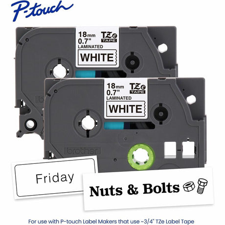 Brother Genuine P-touch TZe2412PK BK on WHT Label Tapes, Laminated, 18mmX8m each