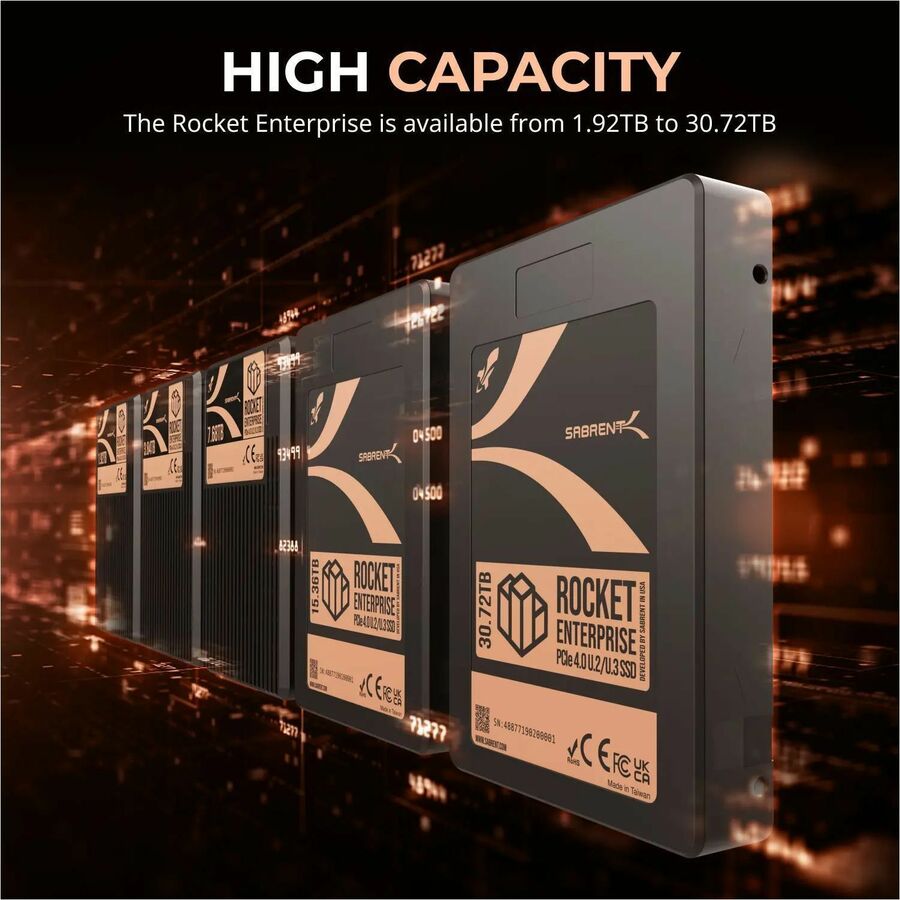 Sabrent Rocket Enterprise SB-P4U2 30.72 TB Solid State Drive - Internal - U.2 (PCI Express NVMe 4.0) - Black - TAA Compliant