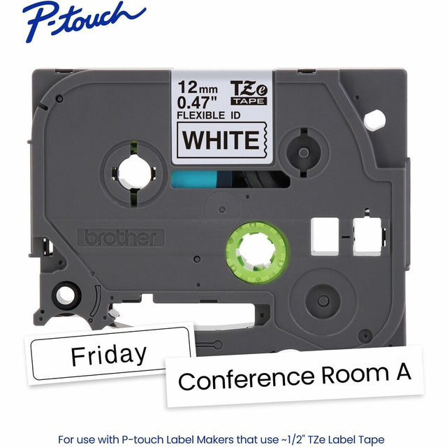 Brother Genuine P-touch TZeFX231 BK on WHT Label Tape, Flexible ID Laminated, 12mmX8m