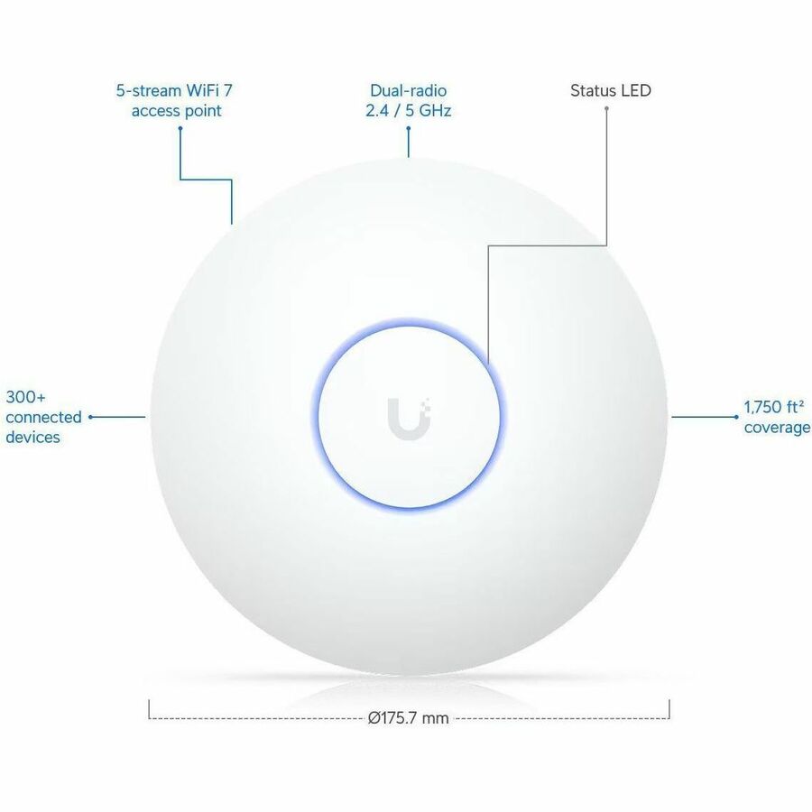 Ubiquiti U7 Long-Range Dual Band Wi-Fi 7 IEEE 802.11n/ac/ax/be/v/r/k 4.30 Gbit/s Wireless Access Point