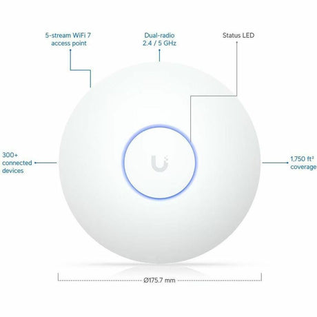 Ubiquiti U7 Long-Range Dual Band Wi-Fi 7 IEEE 802.11n/ac/ax/be/v/r/k 4.30 Gbit/s Wireless Access Point