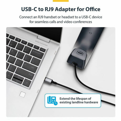 StarTech.com USB-C to RJ9 Adapter for Office Phone Handset or Wired/Wireless Headset, Use Landline Hardware, 6ft (1.8m), Laptop/Desktop