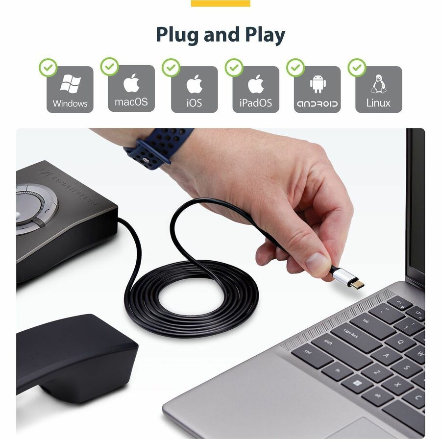 StarTech.com USB-C to RJ9 Adapter for Office Phone Handset or Wired/Wireless Headset, Use Landline Hardware, 6ft (1.8m), Laptop/Desktop