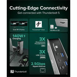 Plugable Thunderbolt 5 Dock - 140W Power Delivery, Up to Dual 6K@60Hz for Mac, Up to Dual 8K for Windows