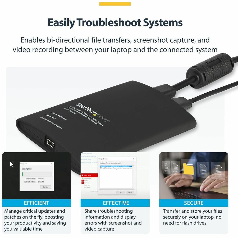 StarTech.com Portable Laptop Crash Cart Adapter, USB/VGA/Mini DisplayPort KVM Console, File Transfer/Video Capture, TAA