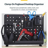 StarTech.com Clamp-On Pegboard with Accessories, 16.5x12.5in, Steel Peg Board, Desktop Storage Organizer, Black