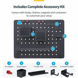 StarTech.com Clamp-On Pegboard with Accessories, 16.5x12.5in, Steel Peg Board, Desktop Storage Organizer, Black