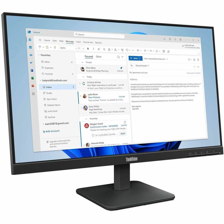 Lenovo ThinkVision S24-4e 24" Class Full HD LED Monitor - 16:9 - Raven Black