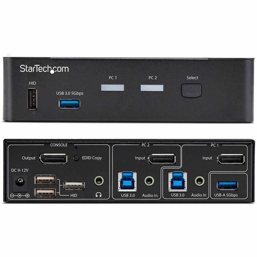 StarTech.com 2-Port DisplayPort KVM Switch, 4K 60Hz, DP 1.2, HDCP 1.4, EDID Management, 2-Port USB 3.0 Hub, TAA