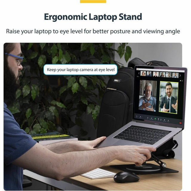 StarTech.com Rotating Laptop Stand, 360 Swivel, Ergonomic Desk Riser for Computer, Adjustable Height/Tilt, Max 11lb, Aluminum, Portable
