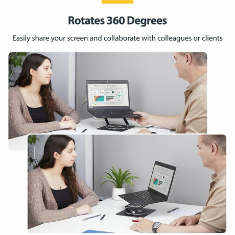 StarTech.com Rotating Laptop Stand, 360 Swivel, Ergonomic Desk Riser for Computer, Adjustable Height/Tilt, Max 11lb, Aluminum, Portable