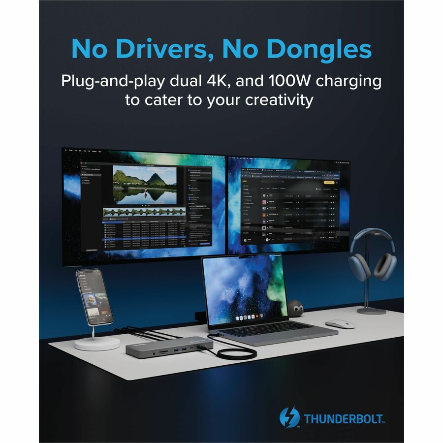 Plugable Thunderbolt 4 Dock for M4 MacBook Air & Pro: 100W Charging Driverless Laptop Docking Station