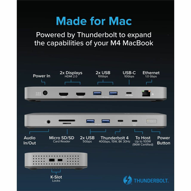 Plugable Thunderbolt 4 Dock for M4 MacBook Air & Pro: 100W Charging Driverless Laptop Docking Station