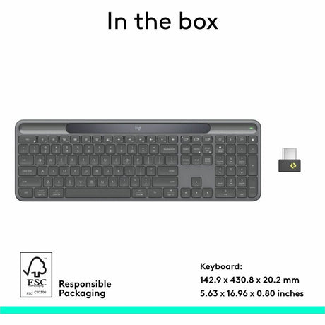 Logitech Signature Slim Solar+ K980 for Business, Wireless Keyboard, Quiet Typing, Secure Receiver, Bluetooth, Windows, Mac - Graphite