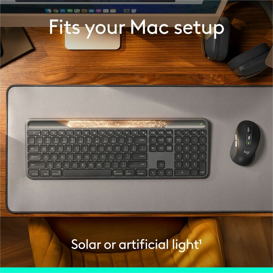 Logitech Signature Slim Solar+ keyboard for Mac, solar and artificial light powered, durable battery that lasts up to 10 years, customizable keys, Bluetooth, Graphite