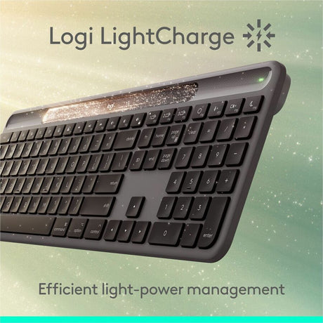 Logitech Signature Slim Solar+ keyboard for Mac, solar and artificial light powered, durable battery that lasts up to 10 years, customizable keys, Bluetooth, Graphite