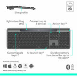 Logitech Signature Slim Solar+ wireless keyboard, solar and artificial light powered, durable battery that lasts up to 10 years, customizable keys, Bluetooth, Graphite