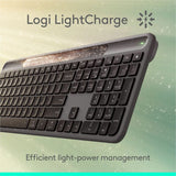 Logitech Signature Slim Solar+ wireless keyboard, solar and artificial light powered, durable battery that lasts up to 10 years, customizable keys, Bluetooth, Graphite