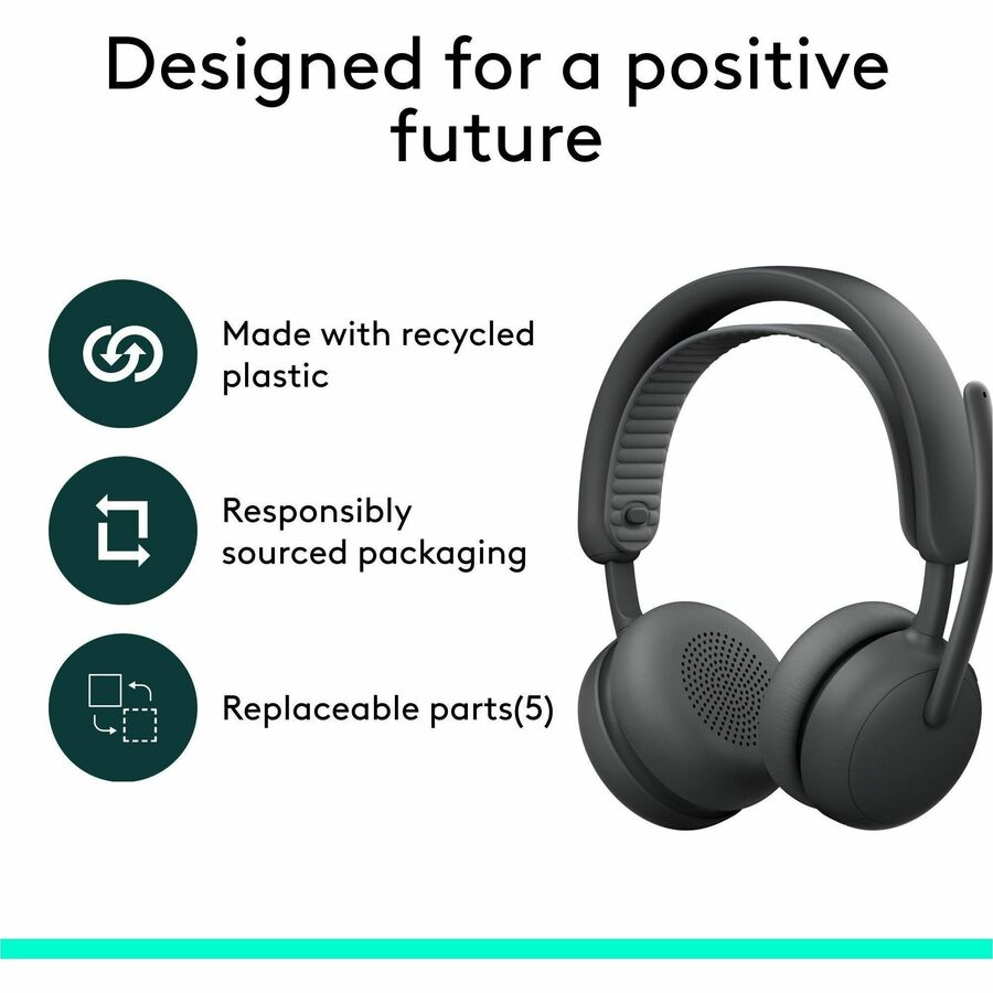 Logitech Zone Wireless 2 ES for Business - Noise-Canceling Wireless Headset with Adaptive Hybrid ANC, Zoom & Google Certified, USB-C & USB-A,Graphite