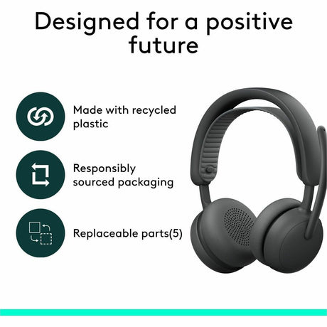 Logitech Zone Wireless 2 ES for Business - Noise-Canceling Wireless Headset with Adaptive Hybrid ANC, Zoom & Google Certified, USB-C & USB-A,Graphite
