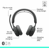 Logitech Zone Wireless 2 ES for Business - Noise-Canceling Wireless Headset with Adaptive Hybrid ANC, Zoom & Google Certified, USB-C & USB-A,Graphite