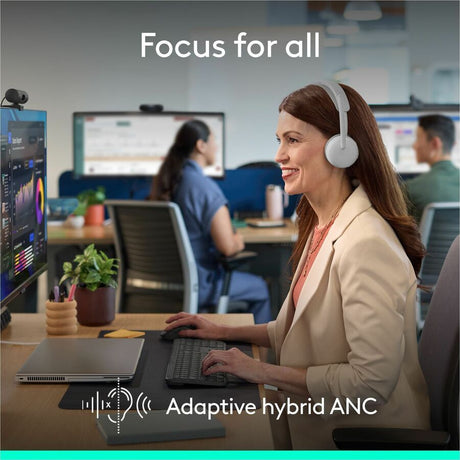 Logitech Zone Wireless 2 ES for Business - Noise-Canceling Wireless Headset with Adaptive Hybrid ANC, Microsoft Teams Certified, USB-C & USB-A, Off-white