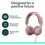 Logitech Zone Wired 2 for Business - Noise-Canceling Headset with Adaptive Hybrid ANC, Microsoft Teams Certified, USB-C with USB-A adapter, Rose