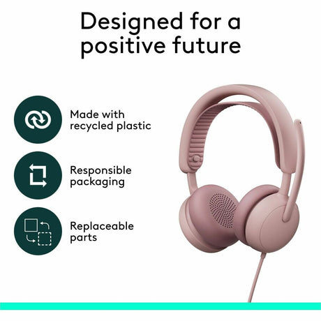 Logitech Zone Wired 2 for Business - Noise-Canceling Headset with Adaptive Hybrid ANC, Microsoft Teams Certified, USB-C with USB-A adapter, Rose