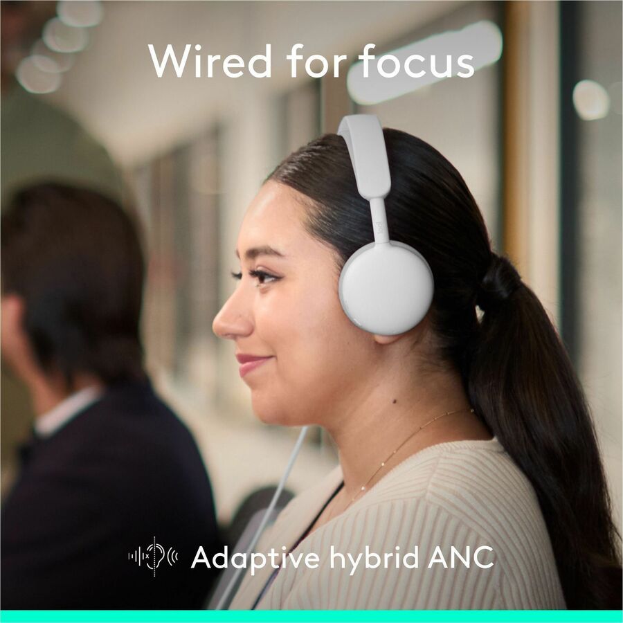 Logitech Zone Wired 2 for Business - Noise-Canceling Headset with Adaptive Hybrid ANC, Microsoft Teams Certified, USB-C with USB-A adapter, Off-white