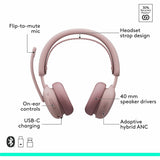 Logitech Zone Wireless 2 ES for Business - Noise-Canceling Wireless Headset with Adaptive Hybrid ANC, Microsoft Teams Certified, USB-C & USB-A, Rose