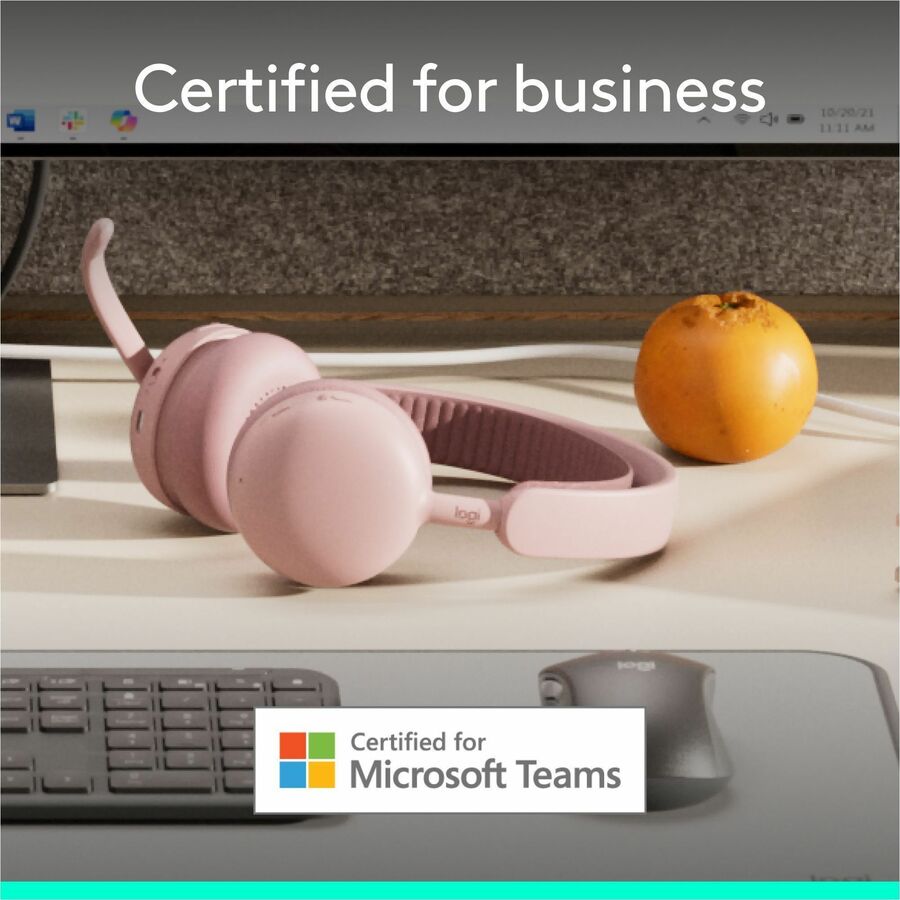 Logitech Zone Wireless 2 ES for Business - Noise-Canceling Wireless Headset with Adaptive Hybrid ANC, Microsoft Teams Certified, USB-C & USB-A, Rose