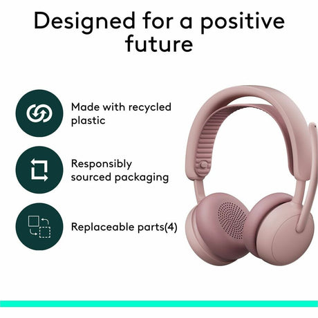 Logitech Zone Wireless 2 ES for Business - Noise-Canceling Wireless Headset with Adaptive Hybrid ANC, Microsoft Teams Certified, USB-C & USB-A, Rose