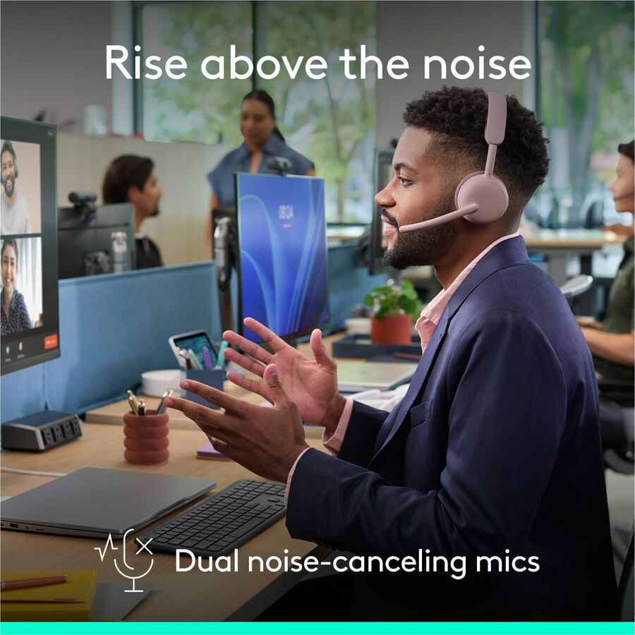 Logitech Zone Wireless 2 ES for Business - Noise-Canceling Wireless Headset with Adaptive Hybrid ANC, Microsoft Teams Certified, USB-C & USB-A, Rose