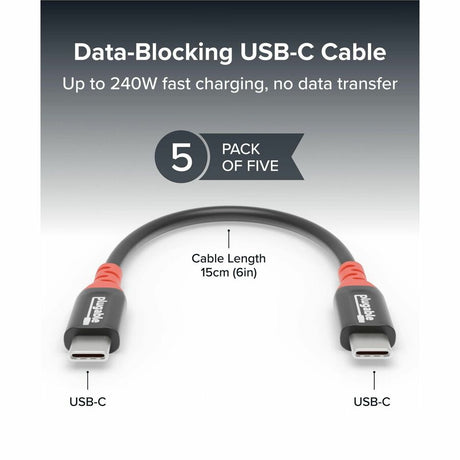 Plugable USB C to USB C Cable, Data Blocker Charge Only Cable 6in (Pack of 5): 240W Safe Charging