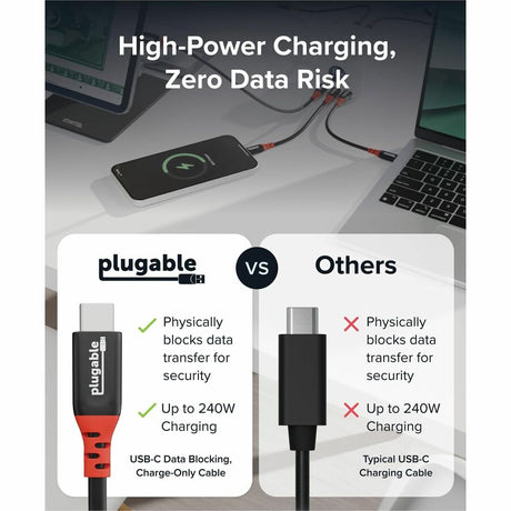 Plugable USB C to USB C Cable, Data Blocker Charge Only Cable 6in (Pack of 5): 240W Safe Charging