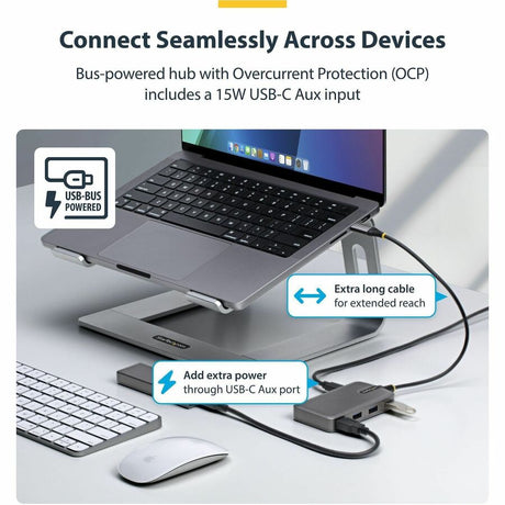 StarTech.com 4-Port USB-C Hub, 5Gbps, Bus Powered, 4x USB-A Ports, USB-C Auxiliary Power Input, Portable USB Type-C Hub
