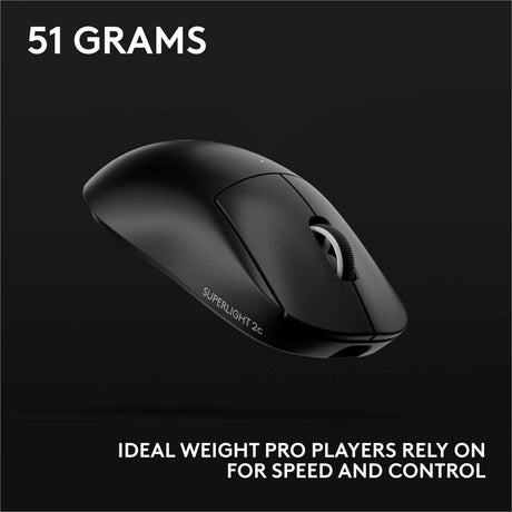 Logitech G PRO X SUPERLIGHT 2c wireless gaming mouse, 51 g pro-grade compact mouse with 5 programmable buttons, USB-C charging, 44K DPI sensor, up to 8 kHz polling for PC/Mac, Black