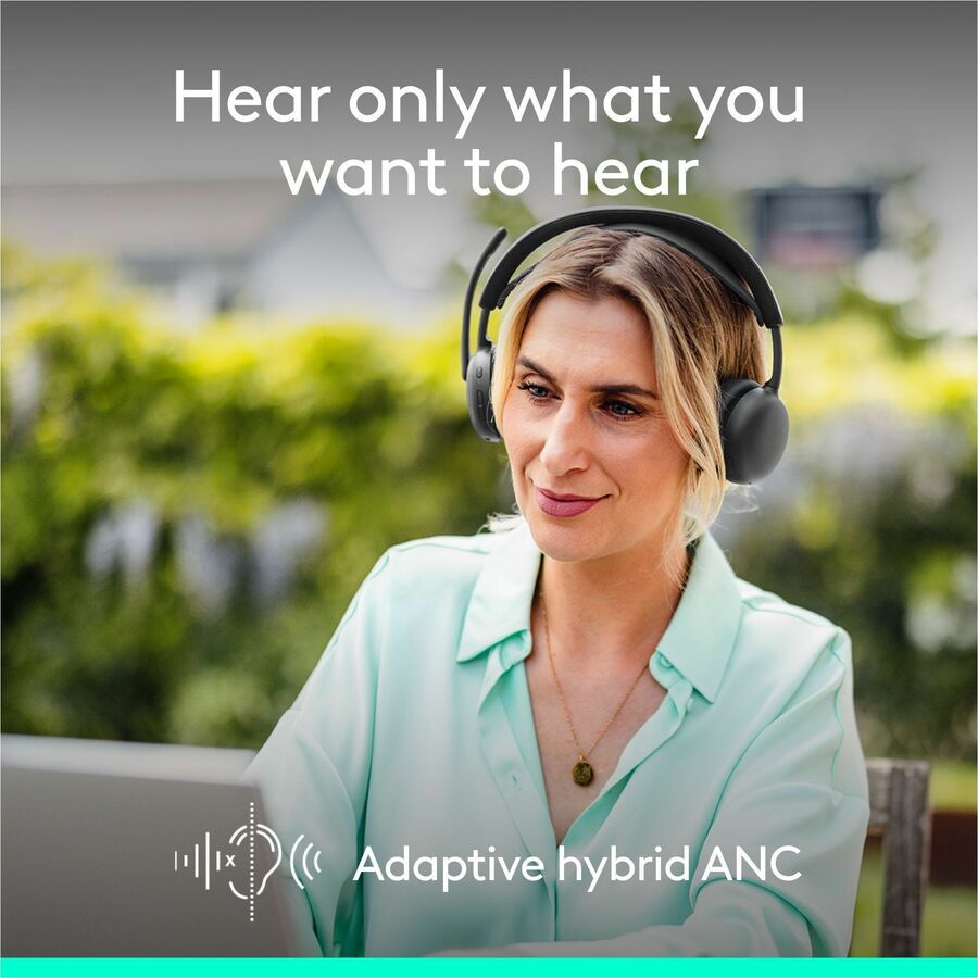 Logitech Zone Wireless 2 ES - Noise-Canceling Wireless Headset with Adaptive Hybrid ANC, Bluetooth, Graphite