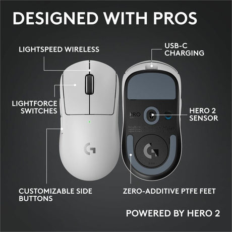 Logitech G PRO X SUPERLIGHT 2c wireless gaming mouse, 51 g pro-grade compact mouse with 5 programmable buttons, USB-C charging, 44K DPI sensor, up to 8 kHz polling for PC/Mac, White